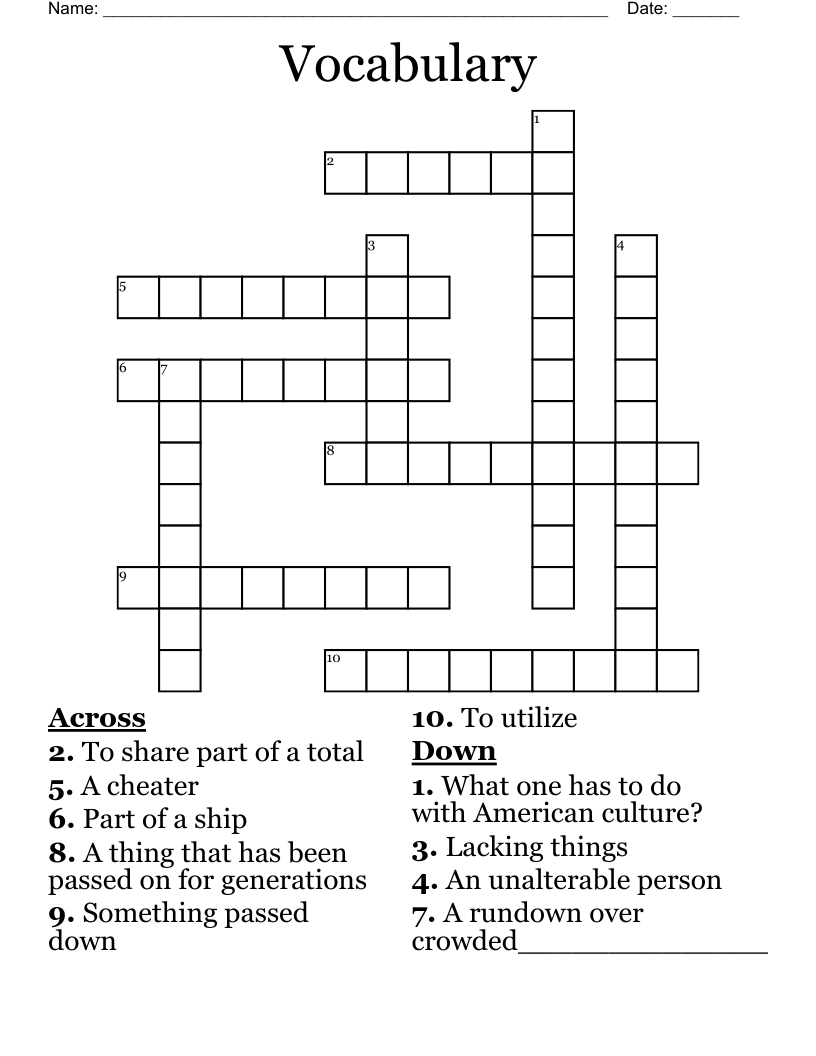 Vocabulary  Crossword
