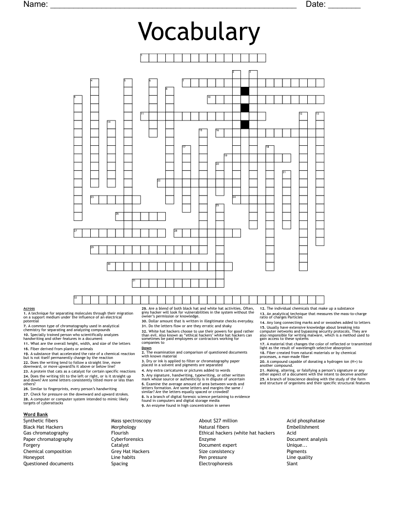 Vocabulary  Crossword