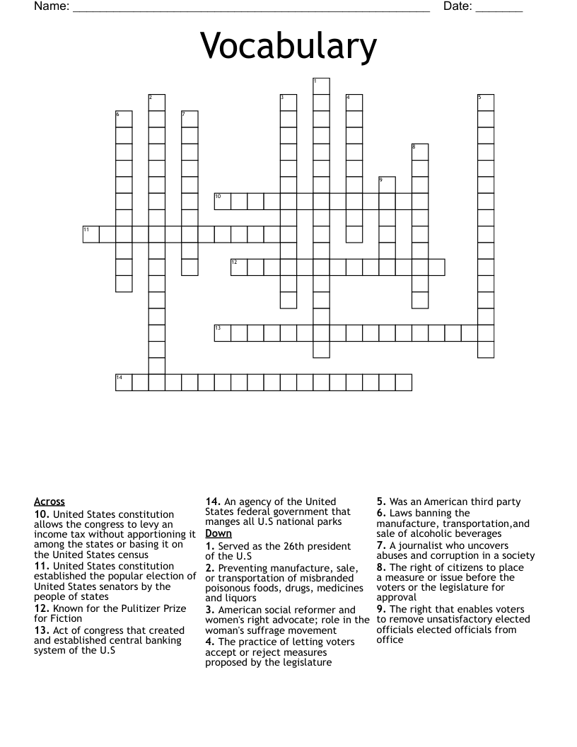 Vocabulary  Crossword