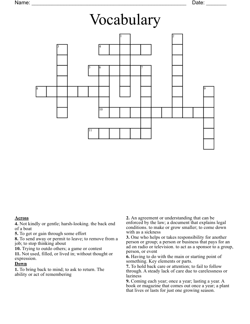 Vocabulary  Crossword