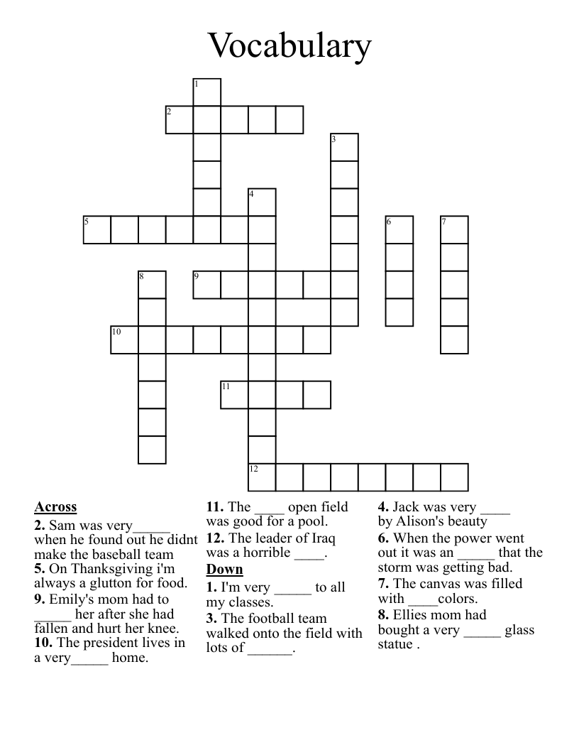 Vocabulary  Crossword