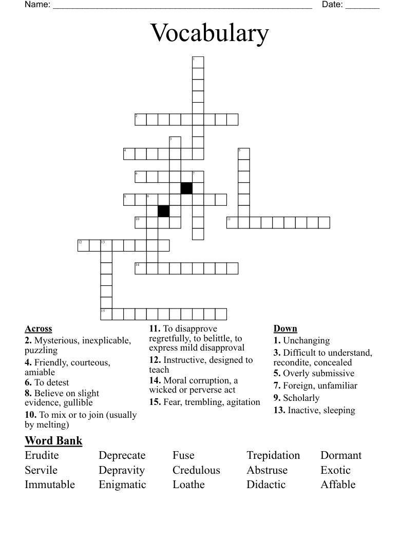 Vocabulary  Crossword