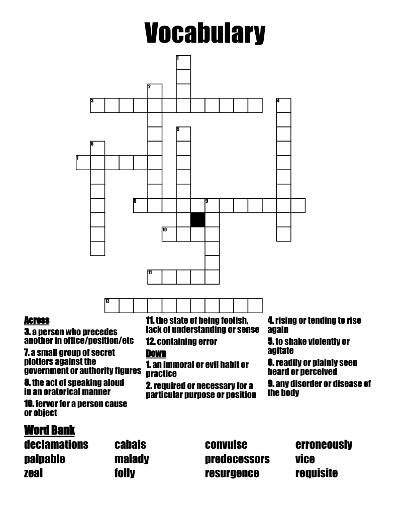 Vocabulary  Crossword