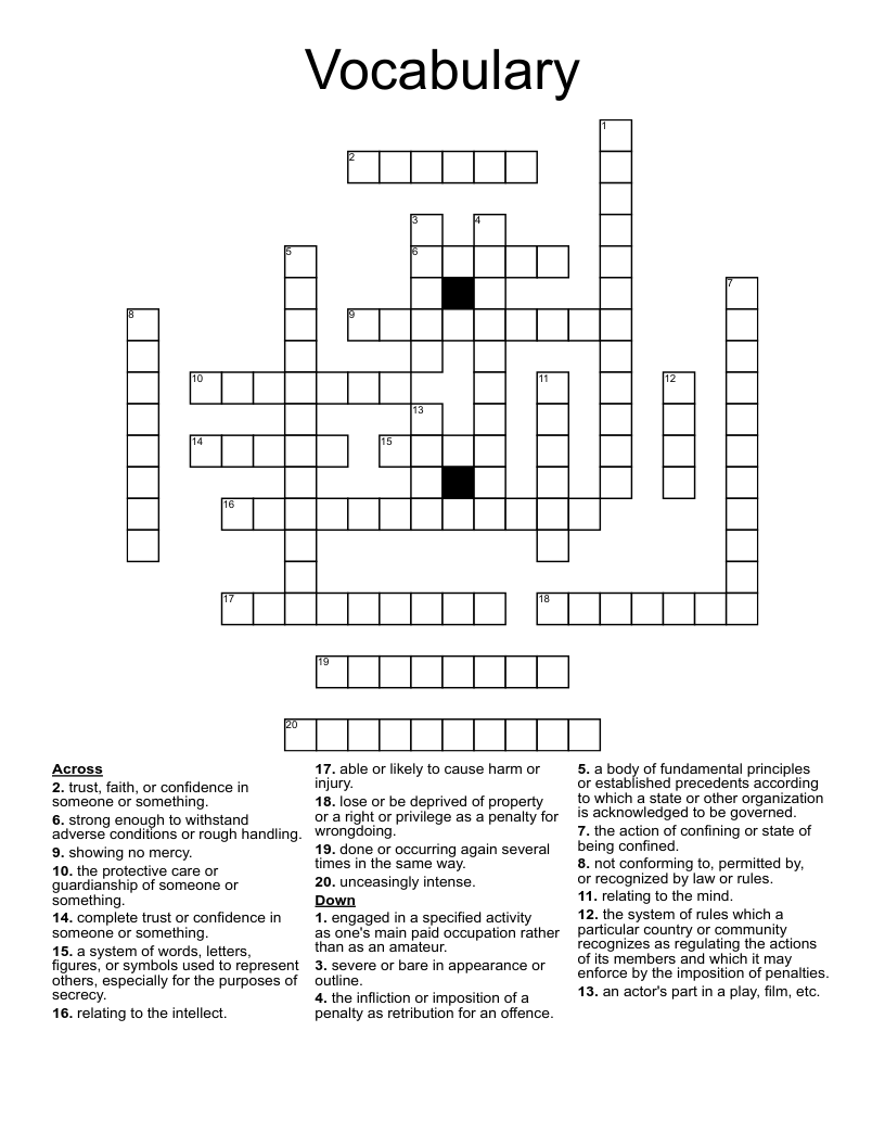 Vocabulary  Crossword