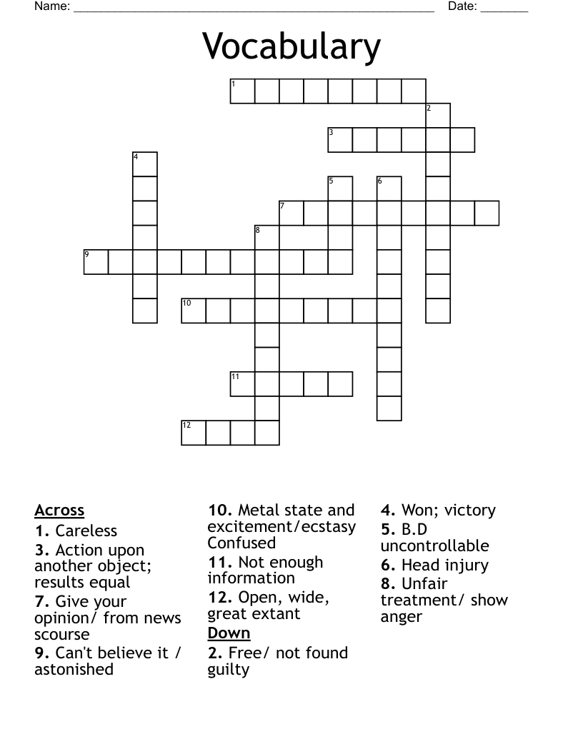 Vocabulary  Crossword