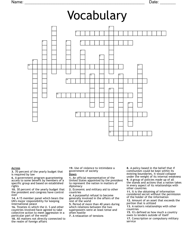 Vocabulary  Crossword