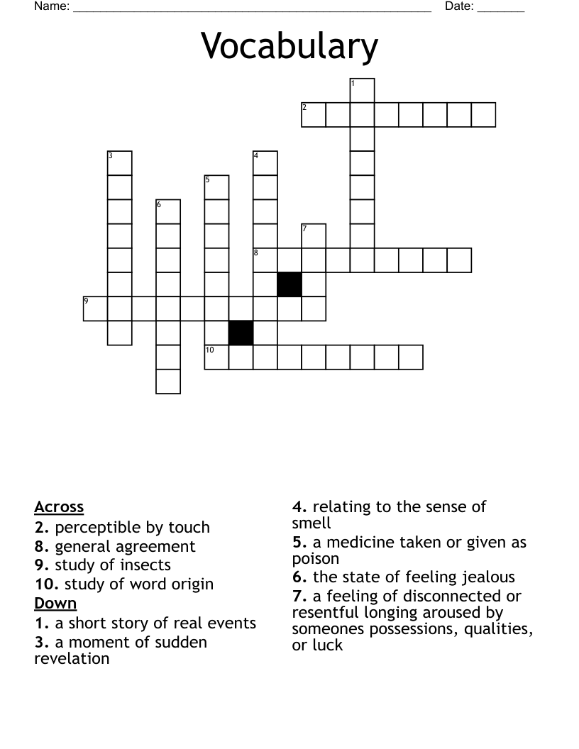 Vocabulary  Crossword