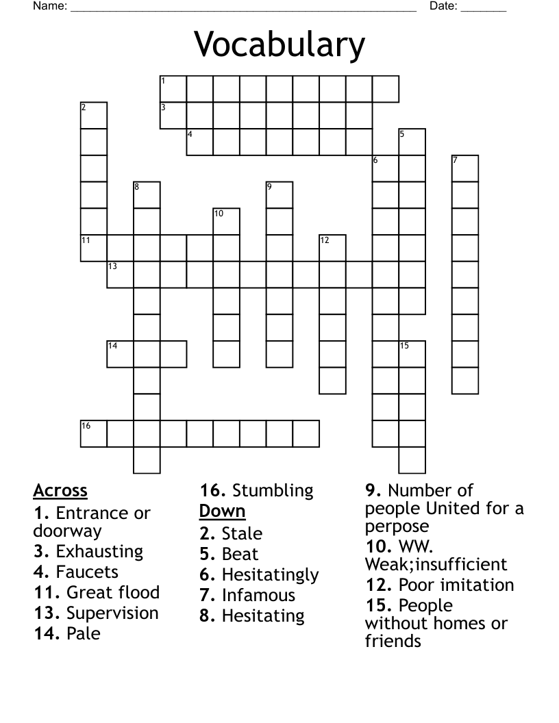 Vocabulary  Crossword