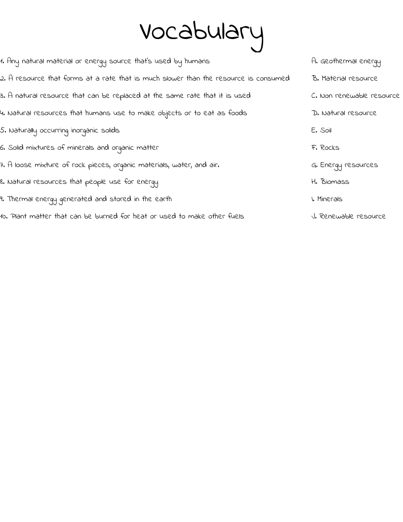 Vocabulary  Worksheet