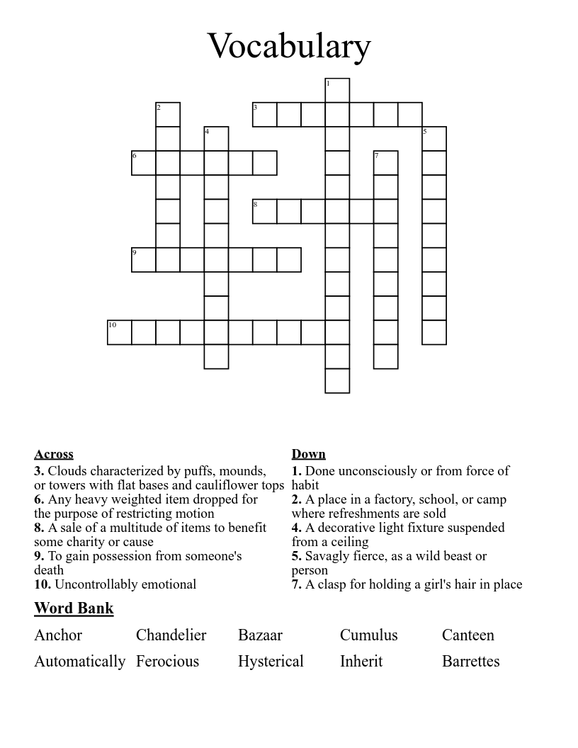 Vocabulary  Crossword