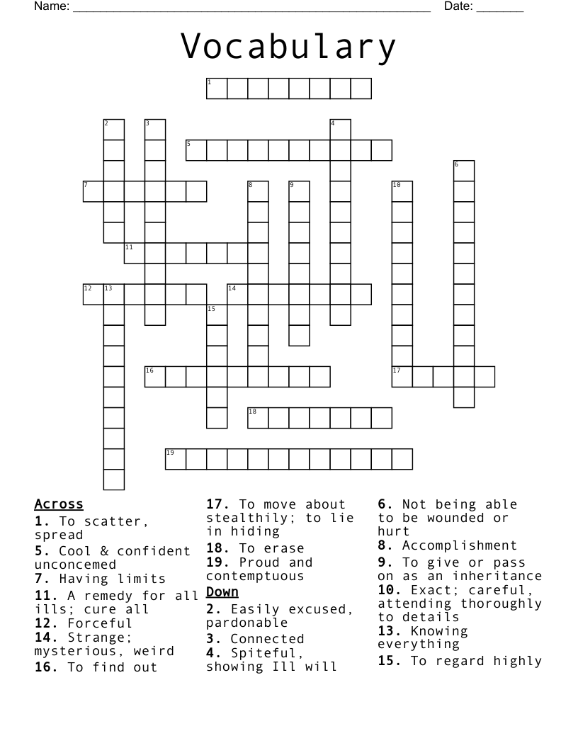 Vocabulary  Crossword