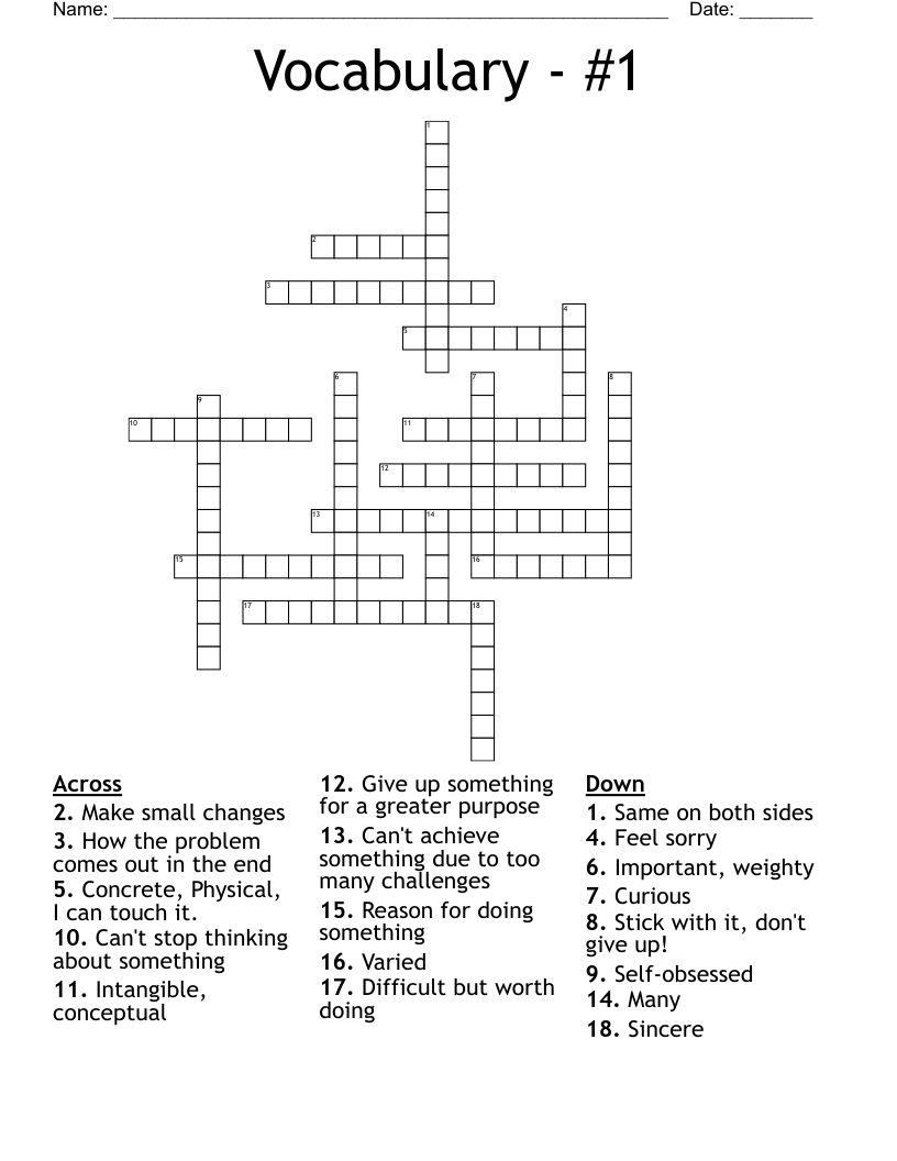 Vocabulary - #1 Crossword