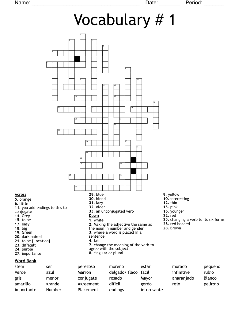 Vocabulary # 1  Crossword