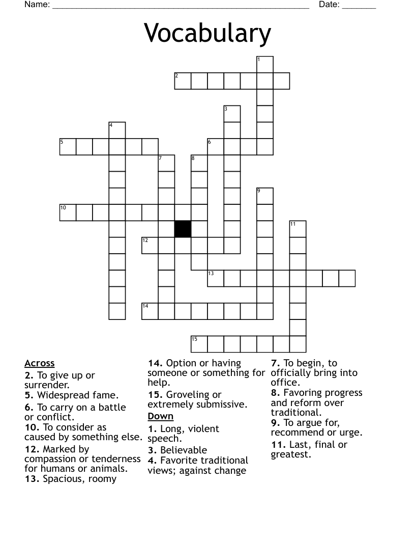 Vocabulary  Crossword
