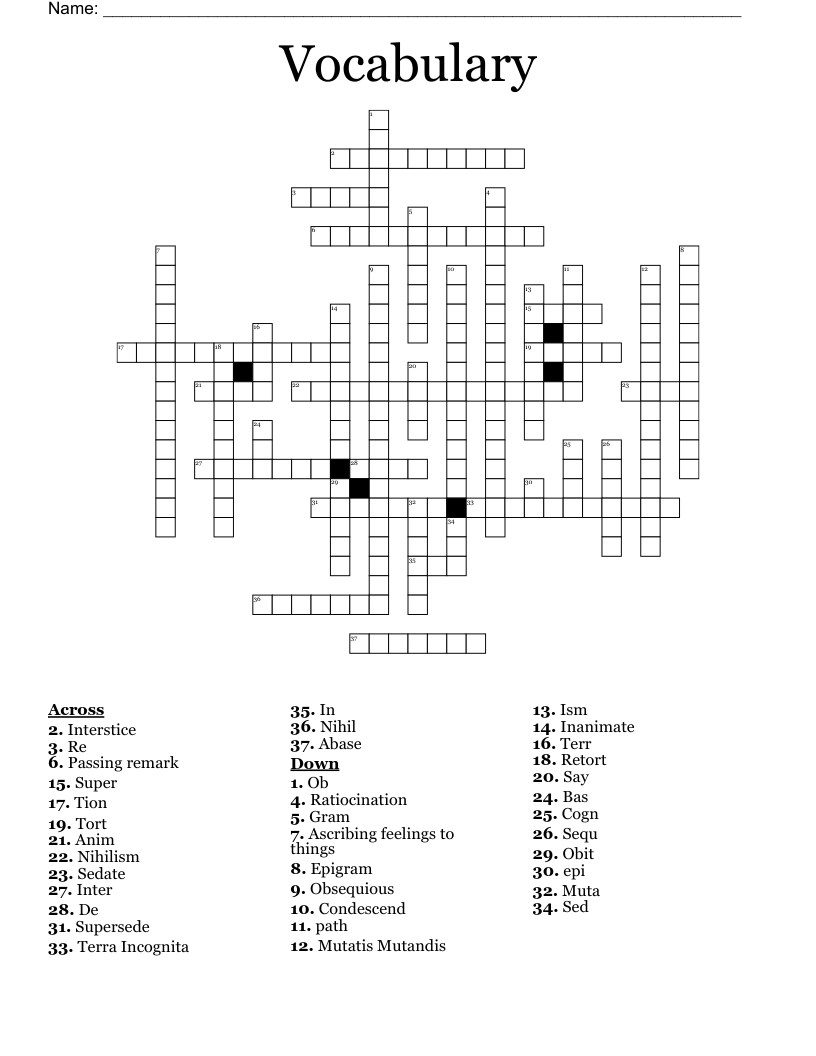 Vocabulary  Crossword