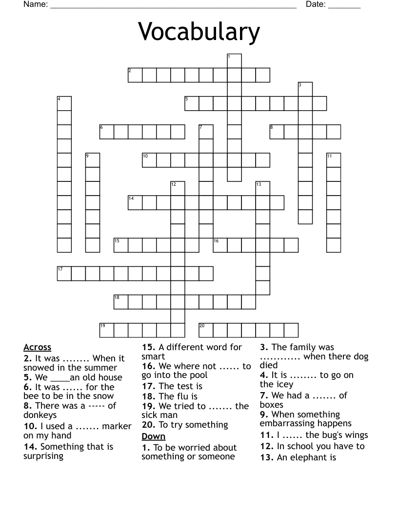 Vocabulary  Crossword