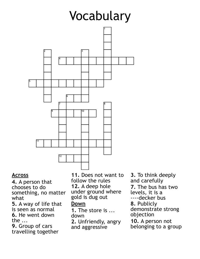 Vocabulary  Crossword