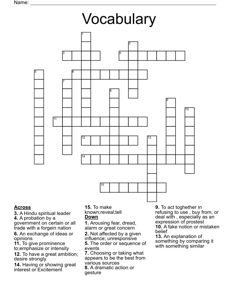 Vocabulary  Crossword