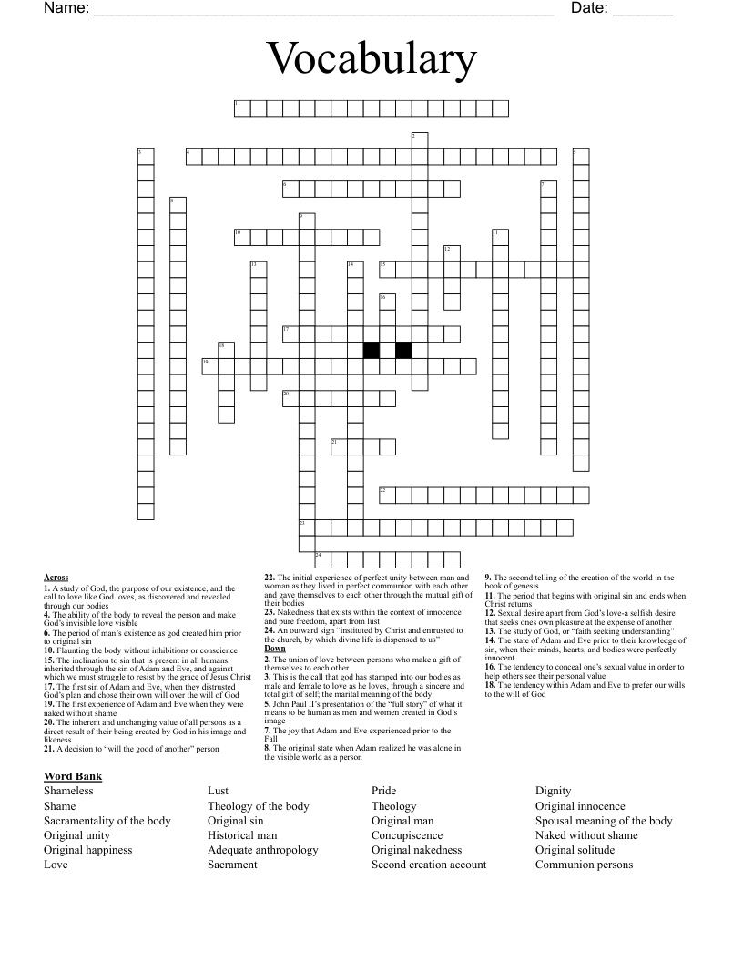 Vocabulary  Crossword