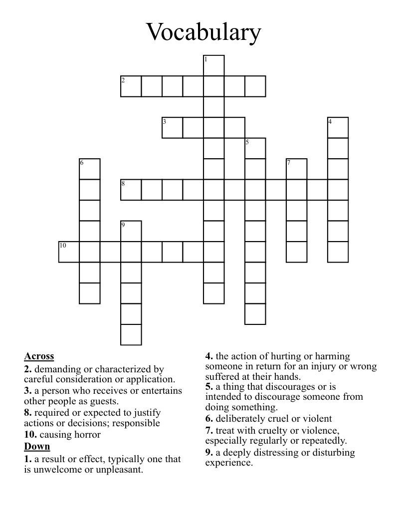 Vocabulary  Crossword