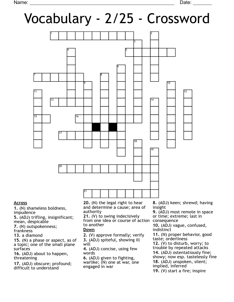 Vocabulary - 2/25 - Crossword