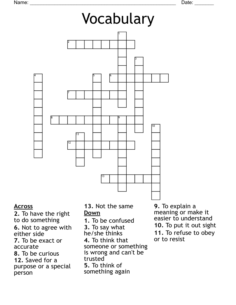 Vocabulary  Crossword