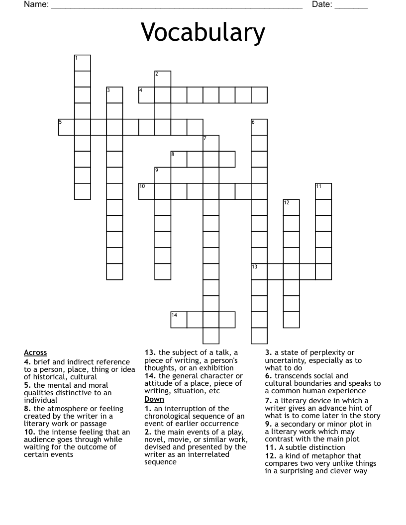 Vocabulary  Crossword