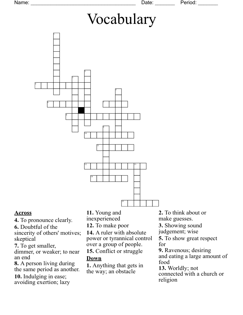 Vocabulary  Crossword