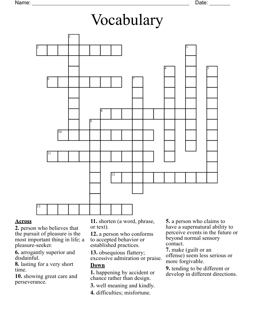 Vocabulary  Crossword