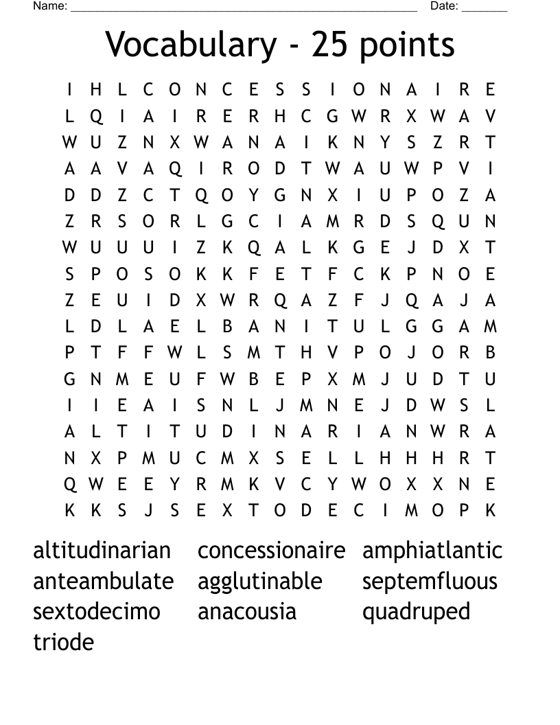 Vocabulary - 25 points Word Search