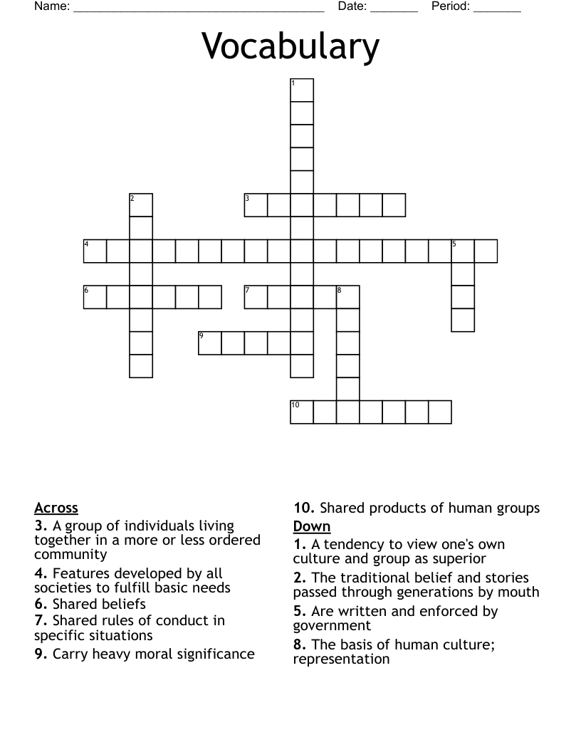 Vocabulary  Crossword