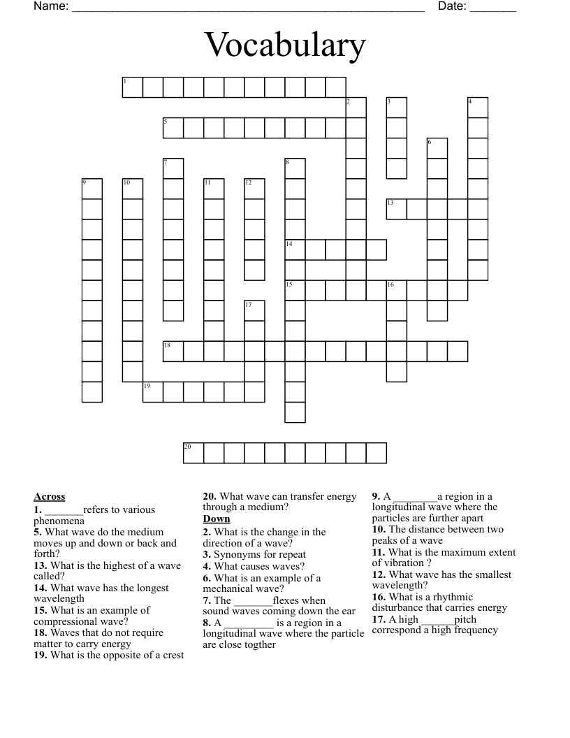 Vocabulary  Crossword