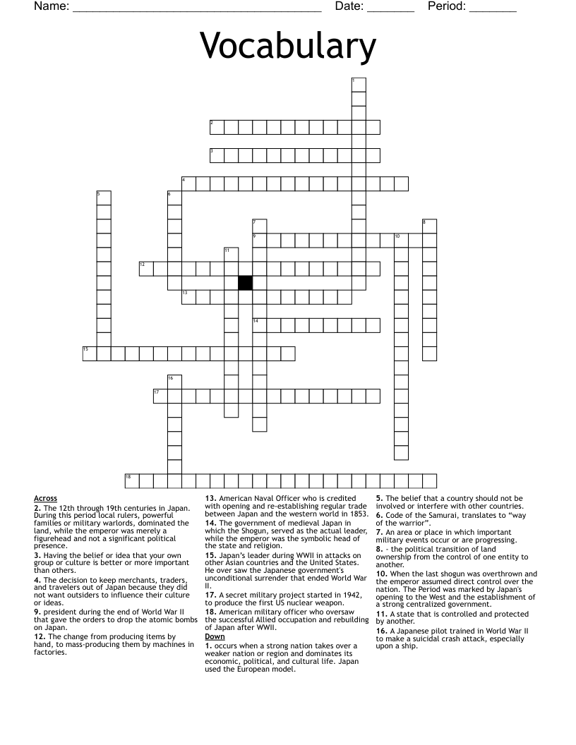 Vocabulary  Crossword
