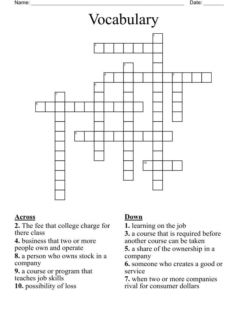 Vocabulary  Crossword