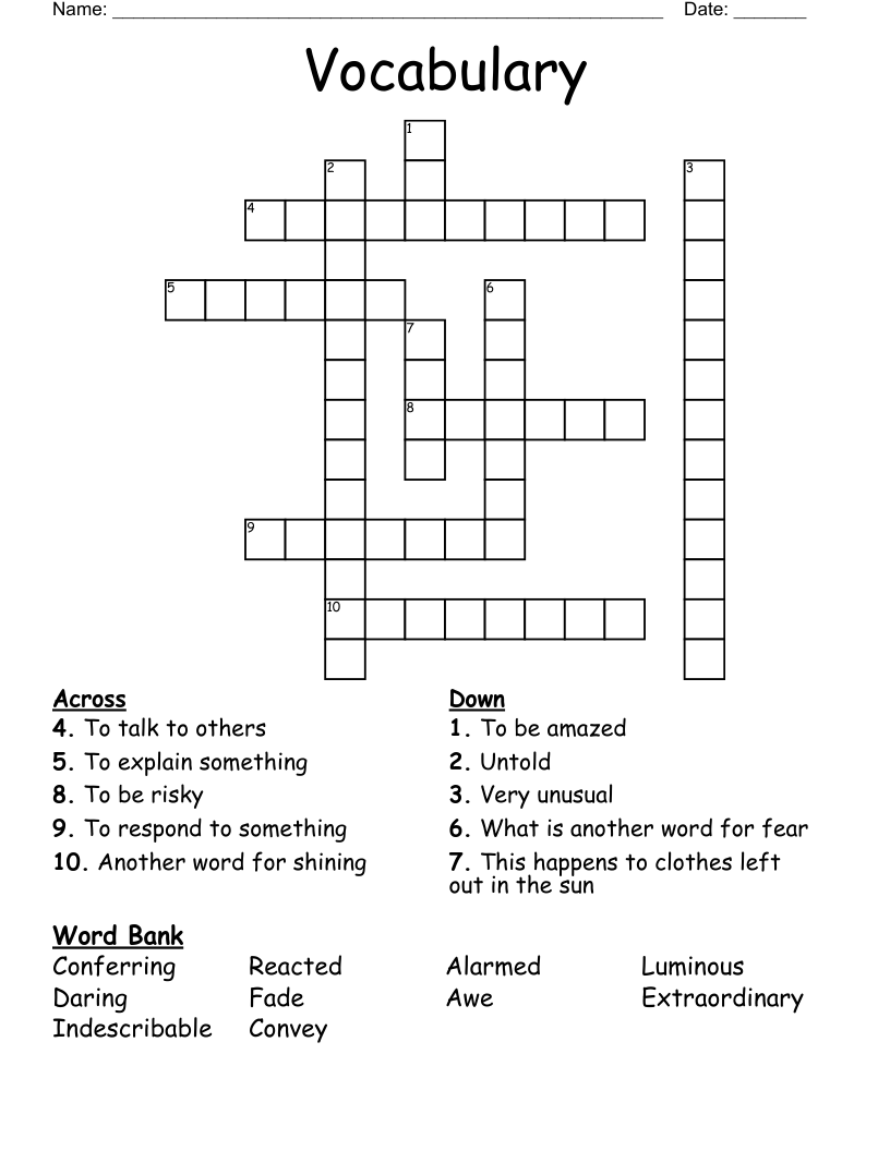 Vocabulary  Crossword