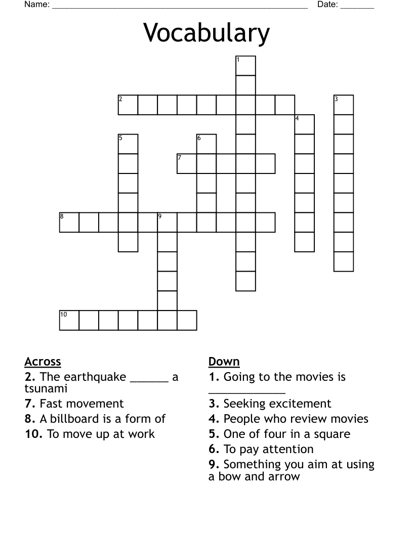 Vocabulary  Crossword