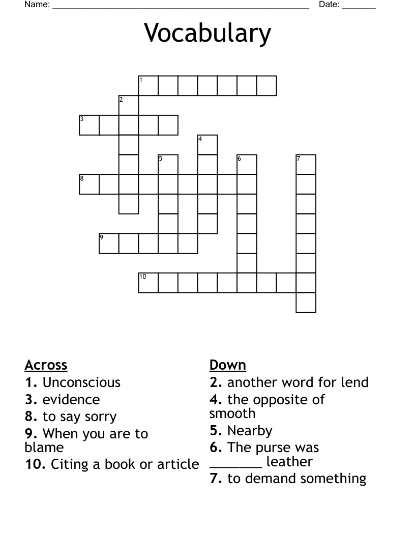 Vocabulary  Crossword