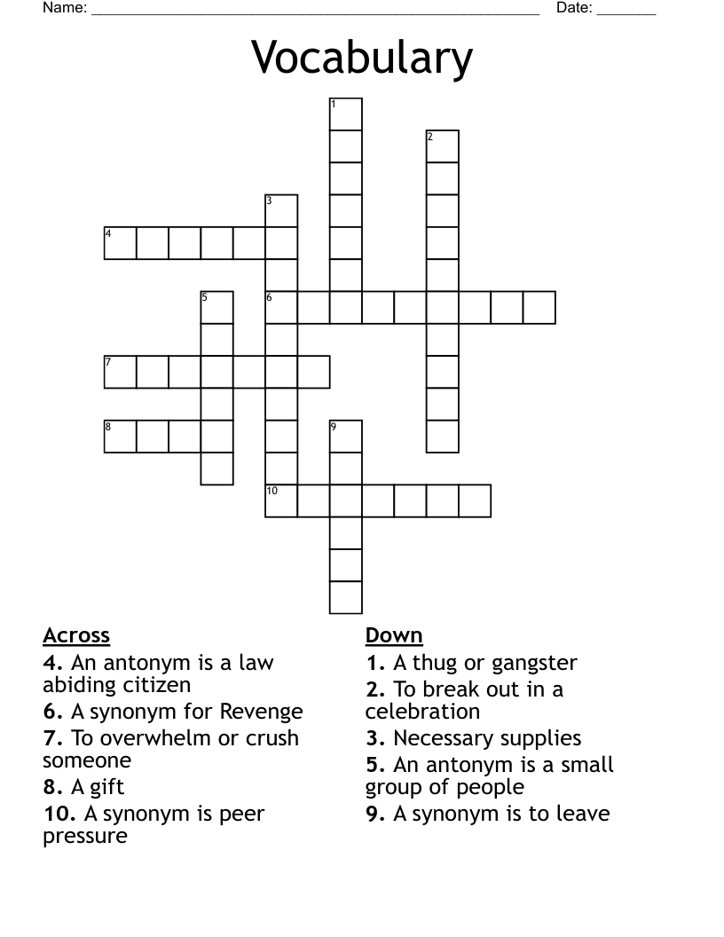 Vocabulary  Crossword
