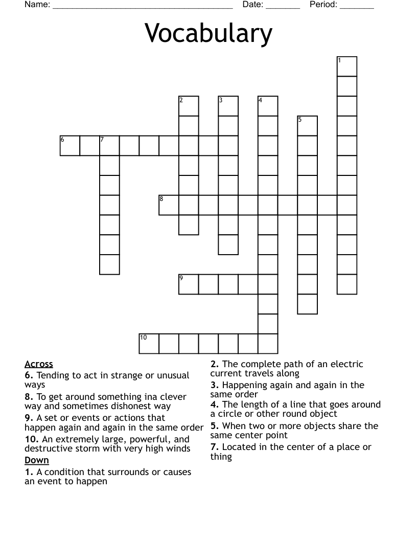 Vocabulary  Crossword
