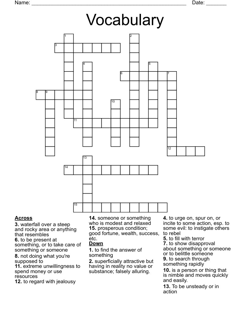 Vocabulary  Crossword