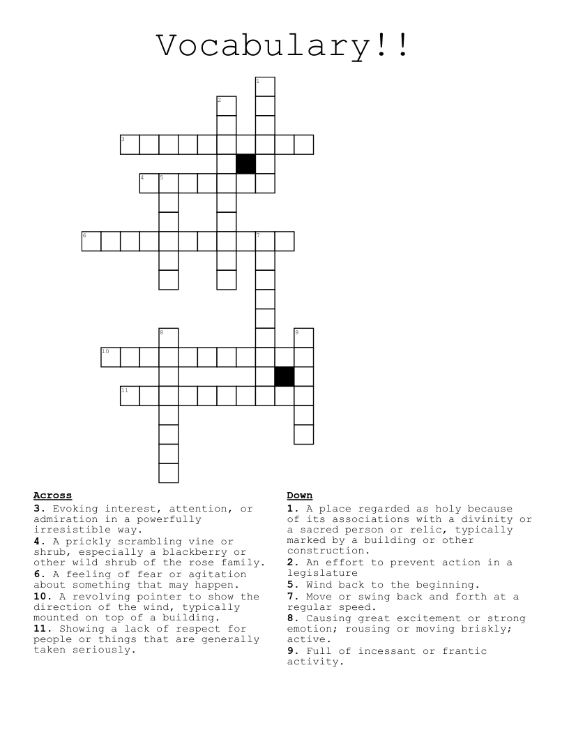 Vocabulary!!  Crossword