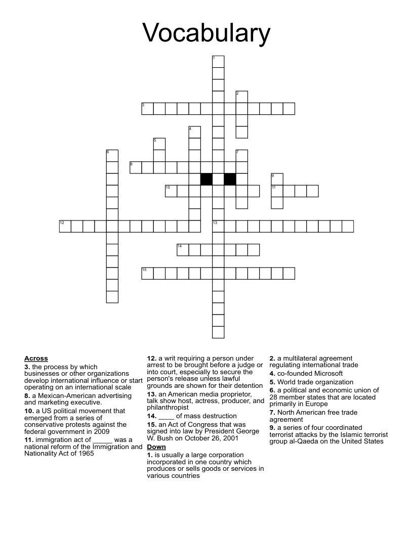 Vocabulary  Crossword