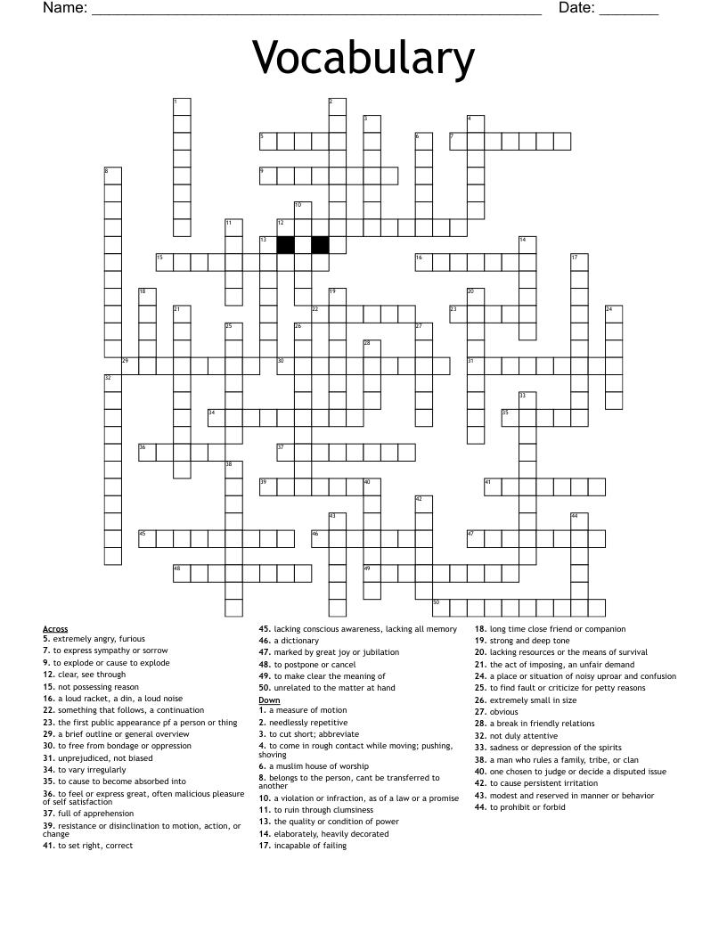 Vocabulary  Crossword