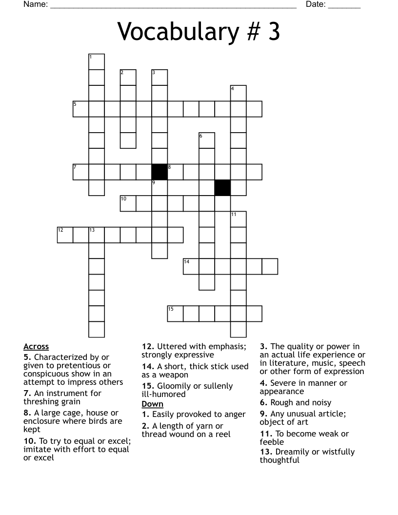 Vocabulary # 3 Crossword