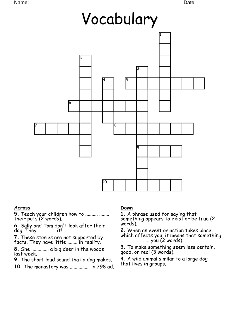 Vocabulary  Crossword