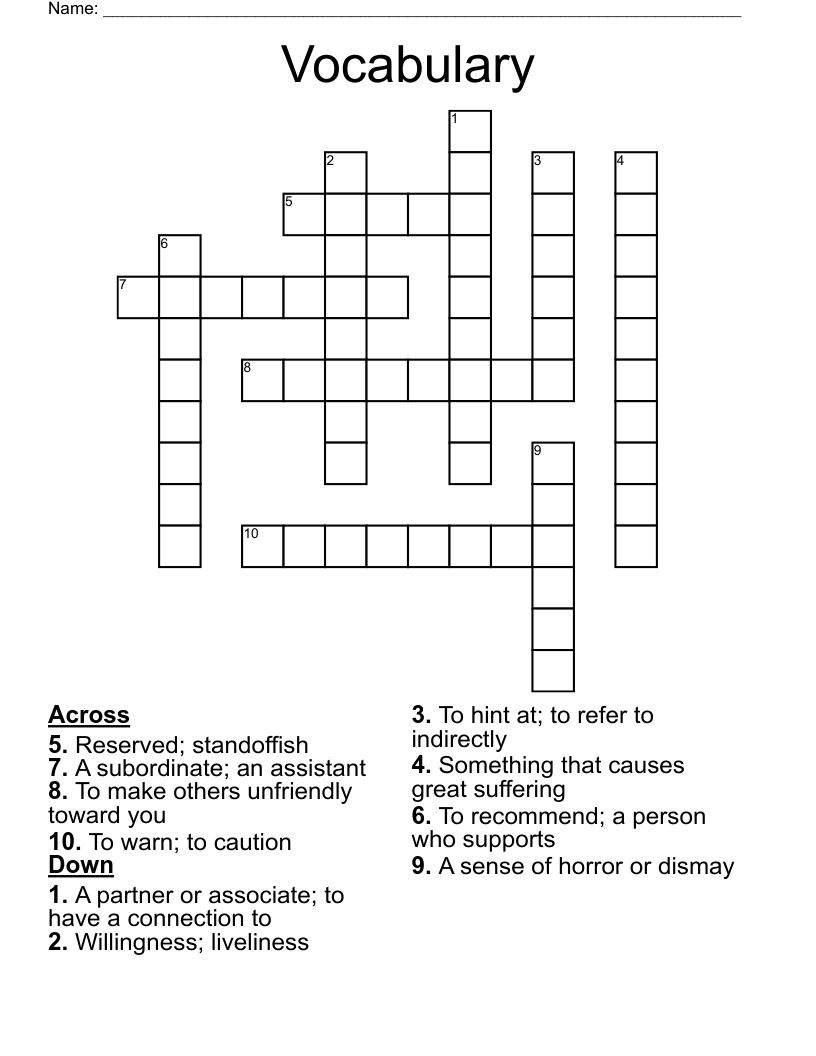 Vocabulary  Crossword