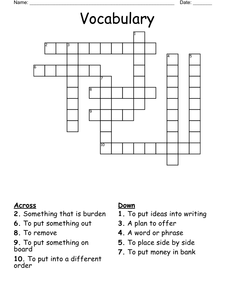 Vocabulary  Crossword