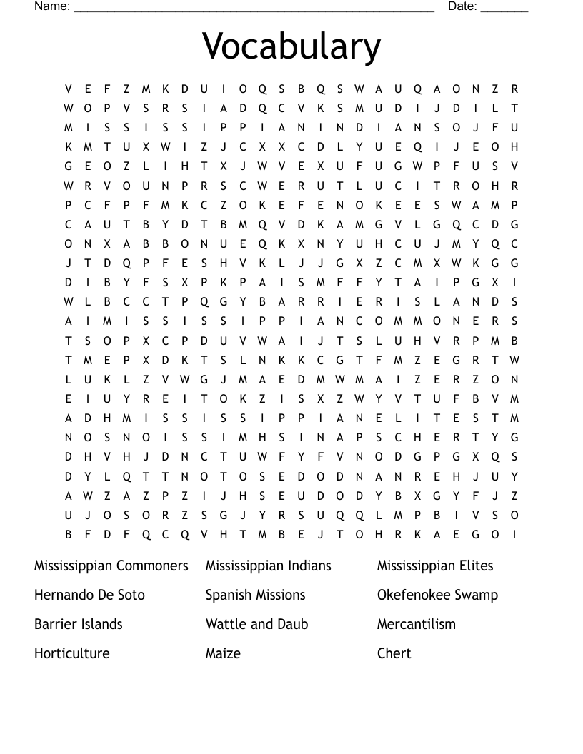 Vocabulary  Word Search