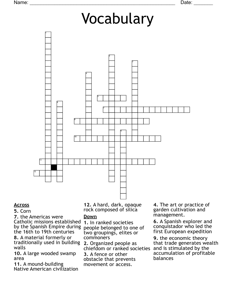 Vocabulary  Crossword