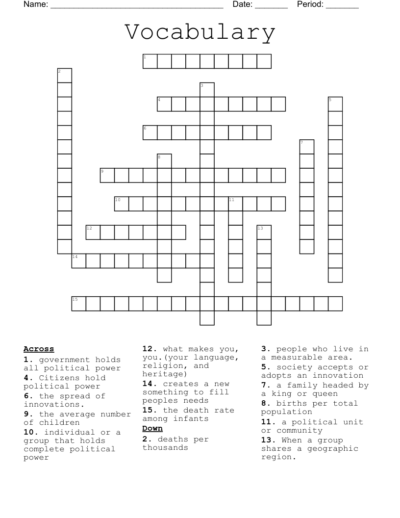Vocabulary  Crossword